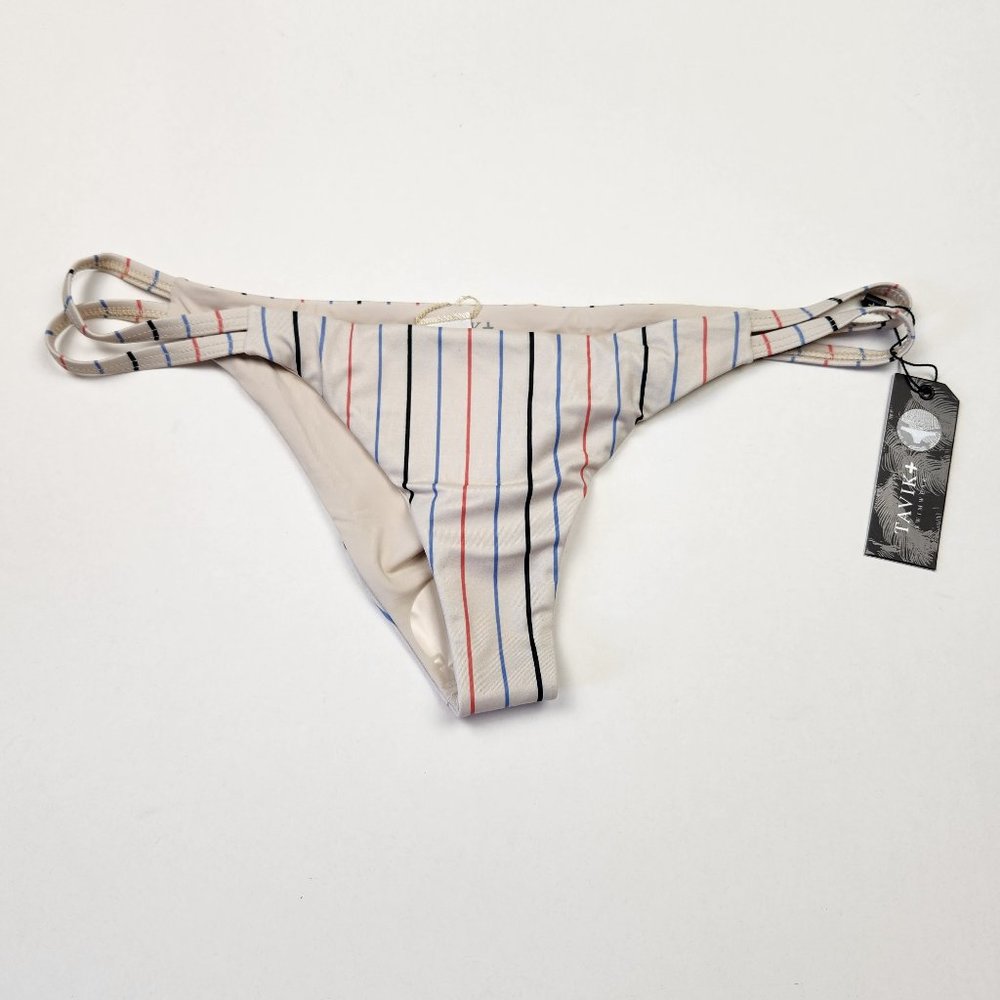 NWT Tavik Vine Minimal Coverage Bikini Bottoms in Horizon Stripe Tapioca sz L